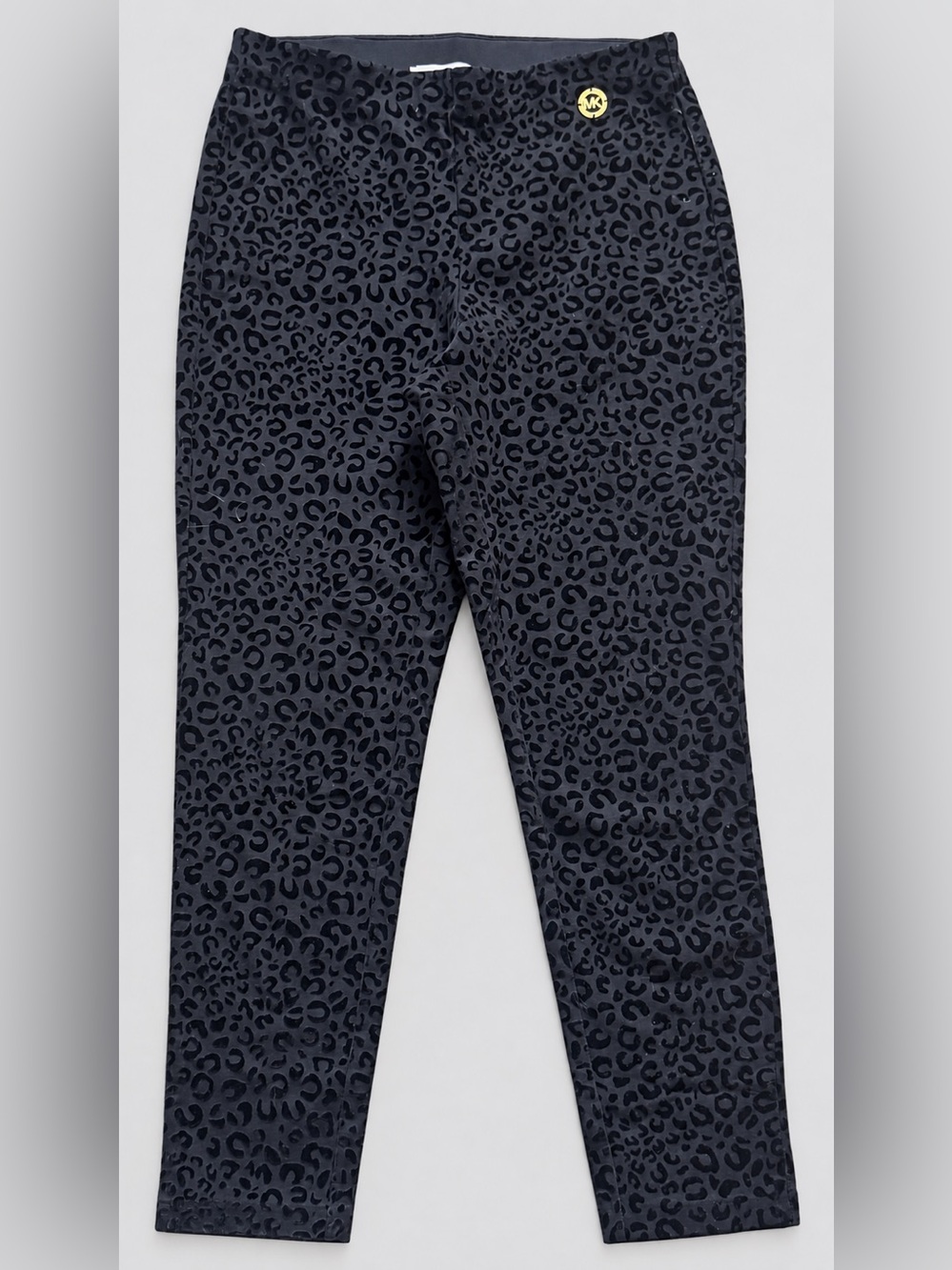 MICHAEL Michael Kors Velvet Leopard Print Skinny Pants Black Tights Medium Fall